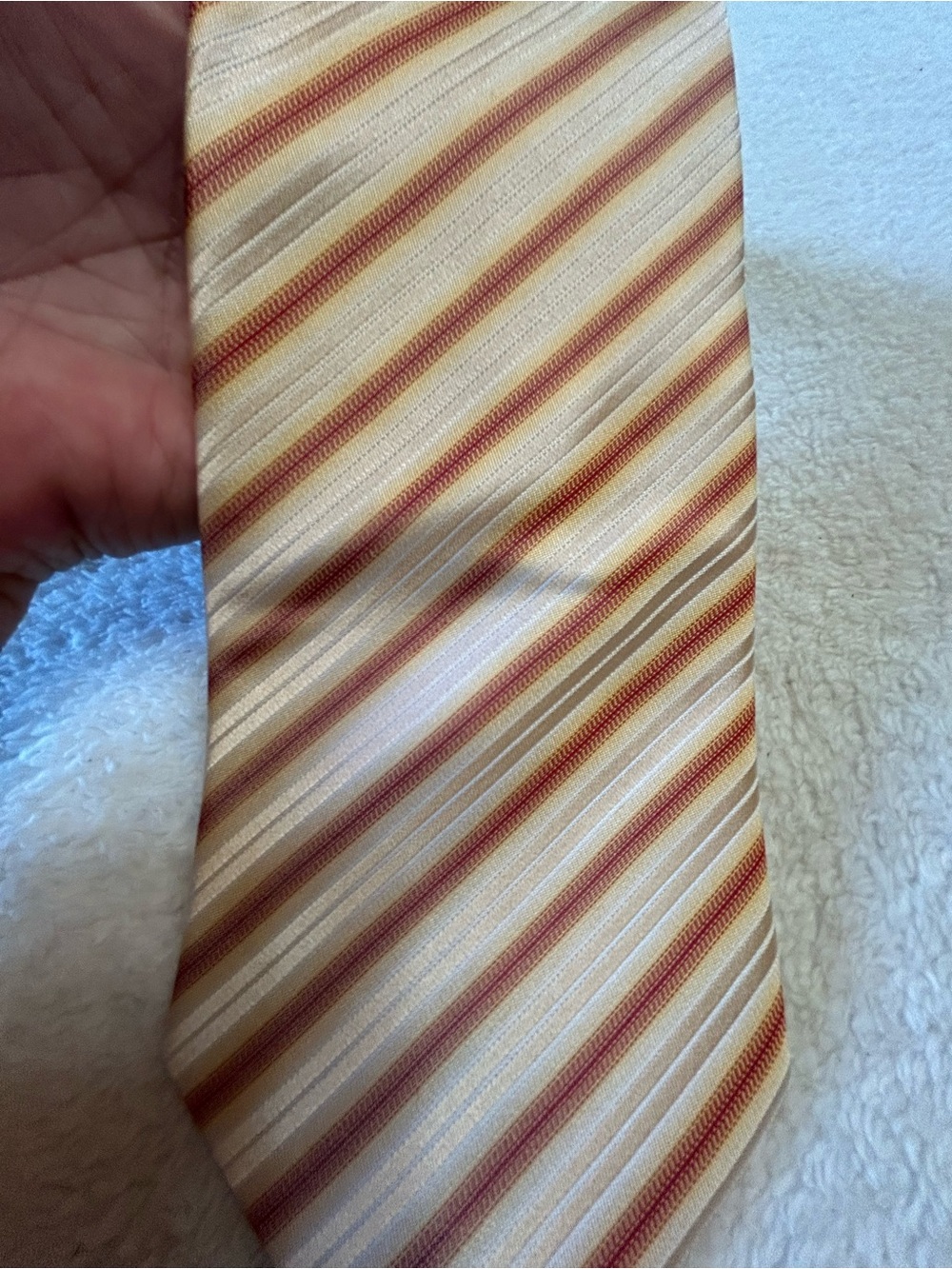 🎁3 for $30 - Striped Beige and Rust Men's Tie